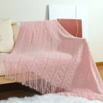 Mantas Para sofa con Flecos Rosada