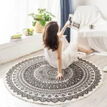 Alfombra Redonda de Lino Algodon para dormitorio o sala de estar 120cm