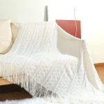 Mantas Para sofa con Flecos Blanca