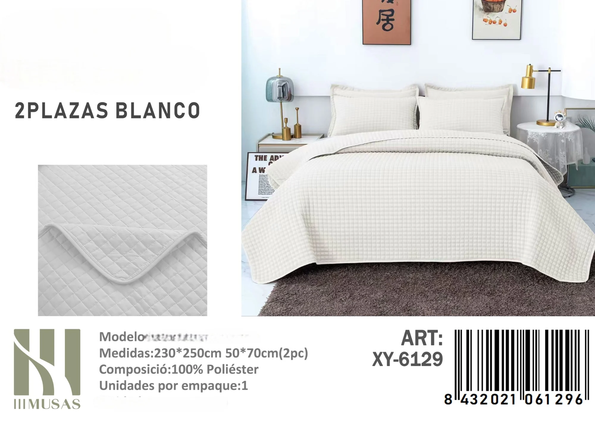 6129-Photoroom.webp Cubrecama Quilt de Verano 2 Plazas Texturizado Blanco XY-6129 - Imagen 1