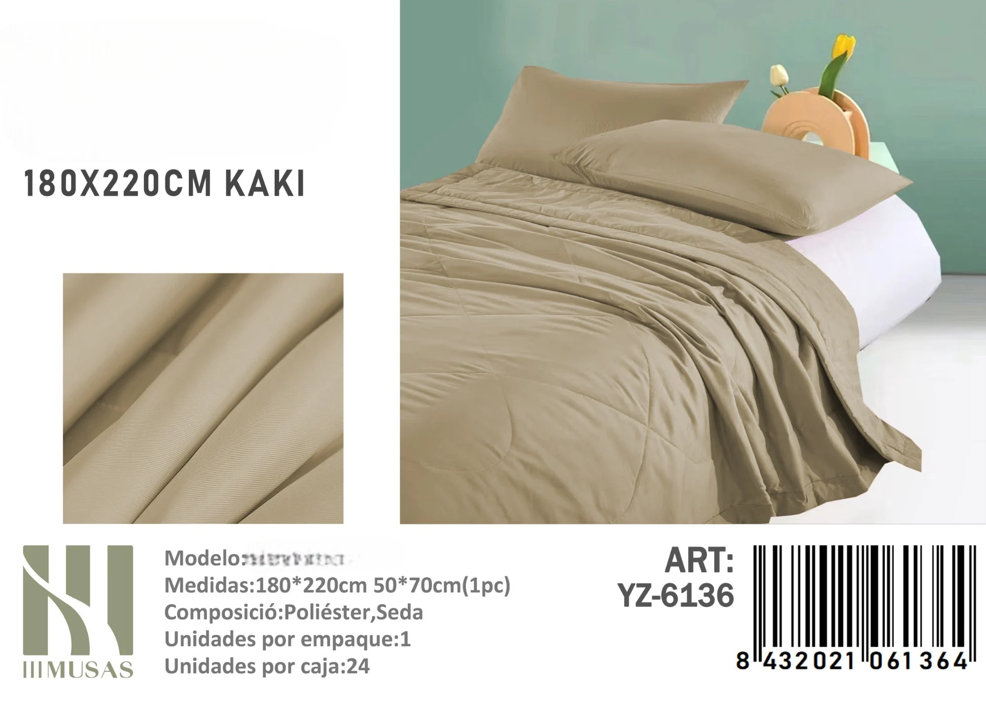 6136-Photoroom.webp Plumon Unicolor plaza y media medidas 180x220cm YZ-6136 kaki - Imagen 1