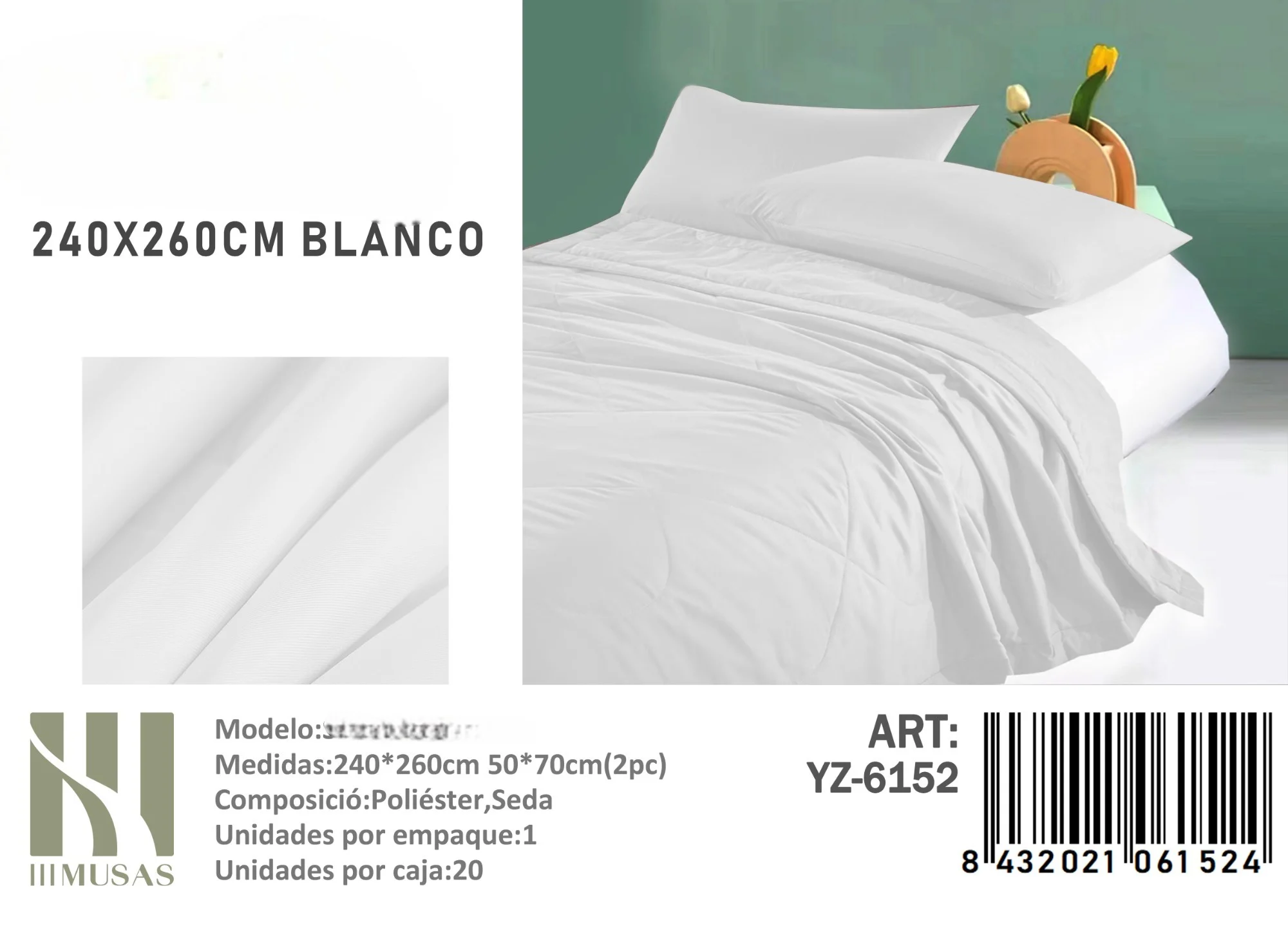 6152-Photoroom.webp Plumon con unicolor King medidas 240x260 cm YZ blanco 6152 - Imagen 1