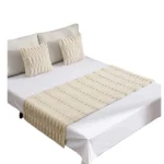 Set Piecera Premium + 2 Fundas Cojin Tipo Piel Suave Color Beige