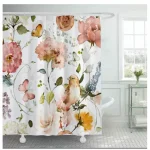 Cortina de Bano Impermeable Con Disenos Medidas 180x180 Cm Flores y Mariposas