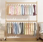 PERCHERO DOS PISO ORGANIZADOR DE ROPA TUBO GRUESO COLOR DORADO - Imagen 2