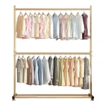 PERCHERO DOS PISO ORGANIZADOR DE ROPA TUBO GRUESO COLOR DORADO