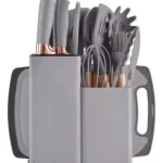 Juego Utensilios Silicona Con Soporte Madera 19 Piezas Color Gris