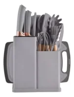 Juego Utensilios Silicona Con Soporte Madera 19 Piezas Color Gris