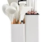 Juego Utensilios Silicona Con Soporte Madera 19 Piezas Color Blanco