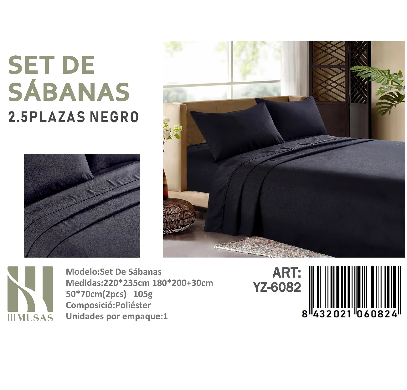 Set-De-Sabanas-King-Color-Negro-200-hilos-YZ-6082.webp Set De Sabanas King Negro 200 Hilos + 2 Funda De Almohada - Imagen 1