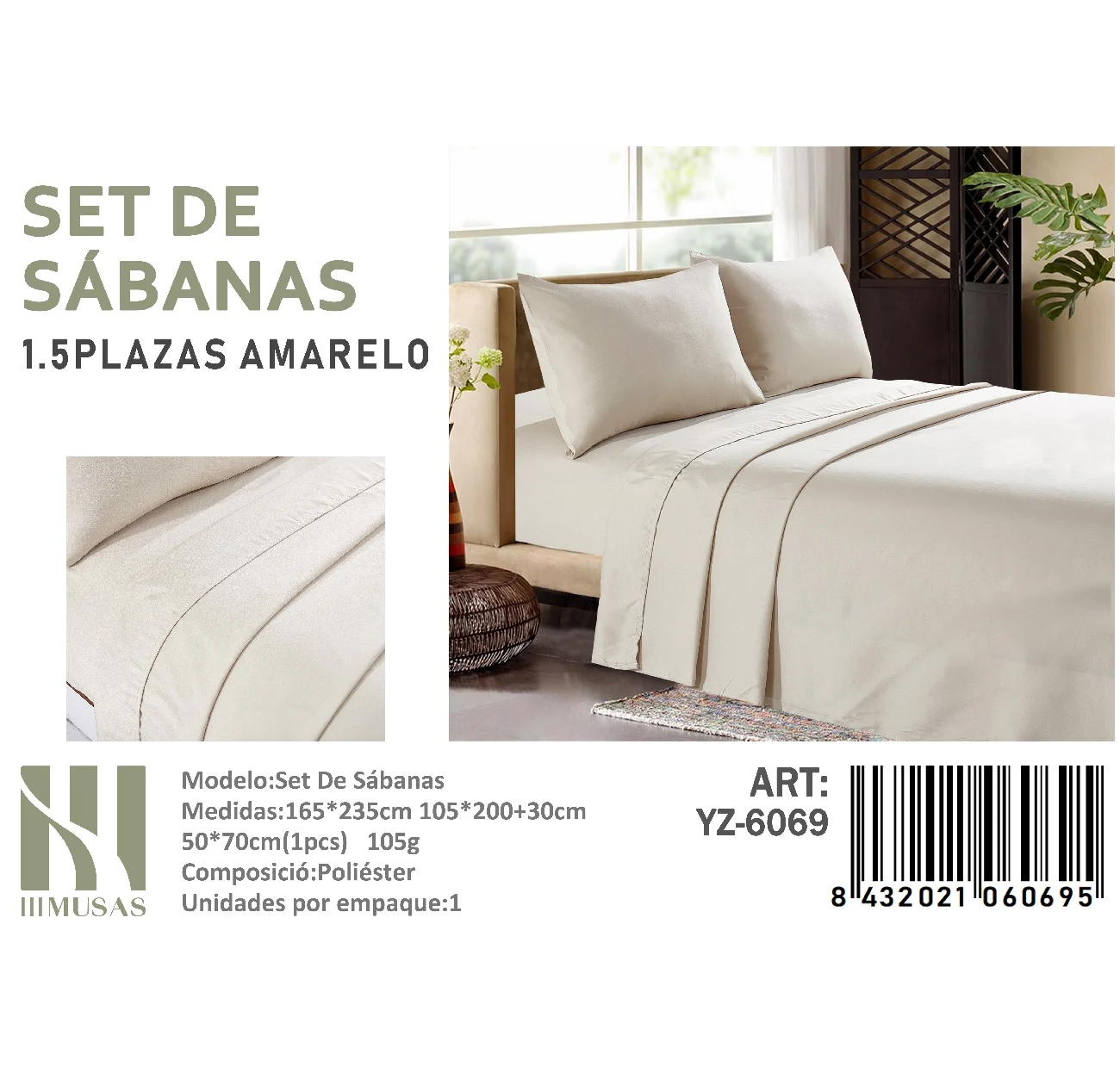 Set-De-Sabanas-Plaza-y-Media-Amarelo-200-hilos-YZ-6069.webp Set De Sabanas Plaza y Media Beige 200 hilos + 1 Funda De Almohada - Imagen 1