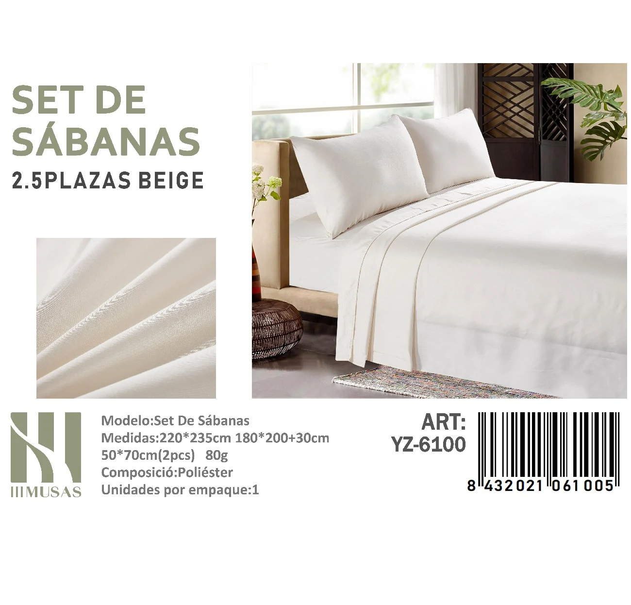 Set-de-Sabanas-150-Hilos-King-Color-Beige-YZ-6100.webp Set De Sabanas King Color Beige 150 Hilos + 2 Funda De Almohada - Imagen 1