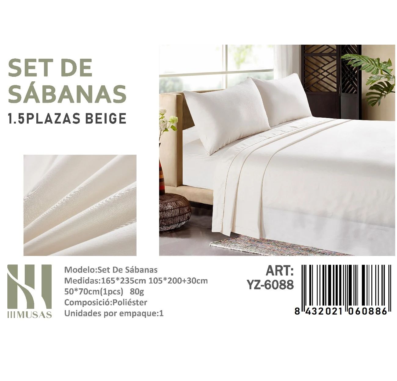 Set-de-Sabanas-150-Hilos-Plaza-y-media-Color-Beige-YZ-6088.webp Set De Sabanas Plaza y Media Beige 150 Hilos + 1 Funda De Almohada - Imagen 1