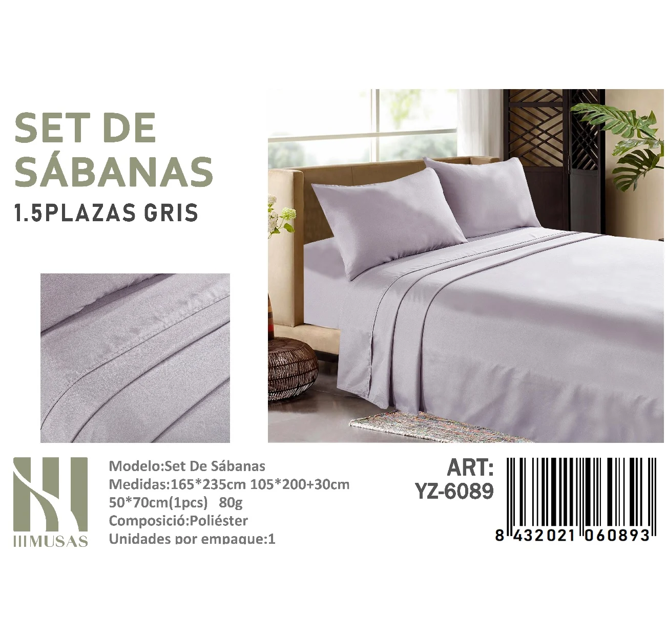 Set-de-Sabanas-150-Hilos-Plaza-y-media-Color-Gris-YZ-6089.webp Set De Sabanas Plaza y Media Gris 150 Hilos + 1 Funda De Almohada - Imagen 1
