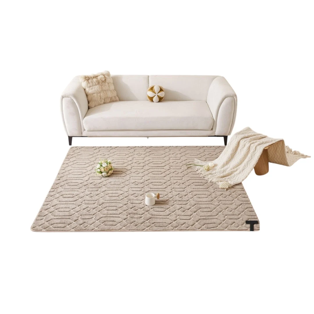 TF03-Photoroom.webp ALFOMBRA JACQUARD DE ALGODON 160X200CM CAQUI - Imagen 1