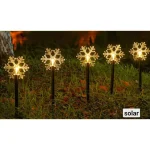 Set De 5 Luces Copos De Nieve Solares Para Decoracion Exterior Navide?a