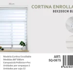 Cortina Roller Duo Lisa 80cm x 200cm Color Blanco SQ-0875