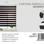 Cortina Roller Duo Lisa 80cm x 200cm Color Negro SQ-0874