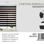 Cortina Roller Duo Lisa 100cm x 200cm Color Negro SQ-0878