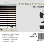 Cortina Roller Duo Lisa 60cm x 200cm Color Negro SQ-0870