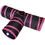 Tunel De 3 bocas para Gatos Juguete Plegable negro con fucsia