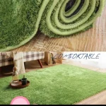 ALFOMBRA MODERNA DECORATIVA ESPONJOSA 190X190CM COLOR VERDE