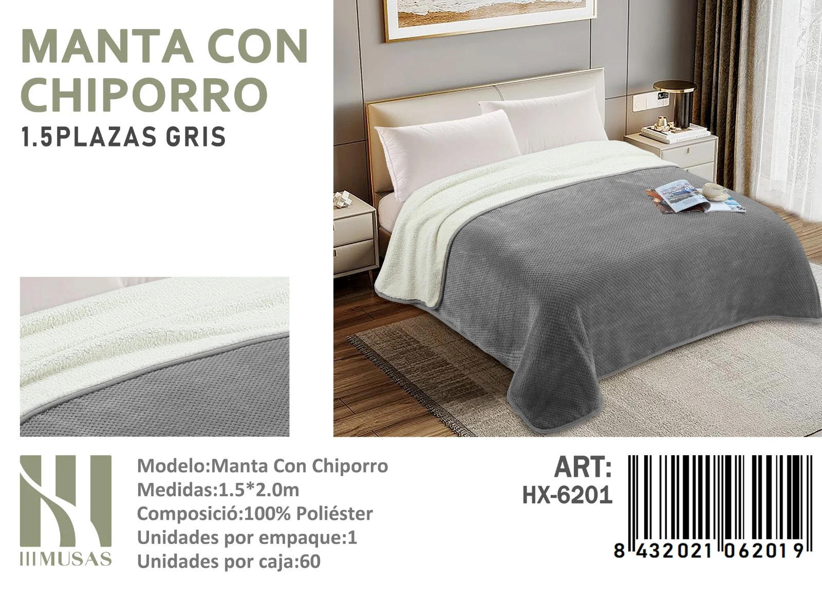 full_image-3-5.webp Mantas Frazadas Con Chiporro Plaza y media Color Gris - Imagen 1