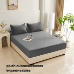 CUBRECOCLCHON PLUSH IMPERMEABLE 2 PLAZAS COLOR GRIS - Imagen 2