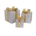 Set De 3 Caja De Regalo Decorativa Navidad Luces Led