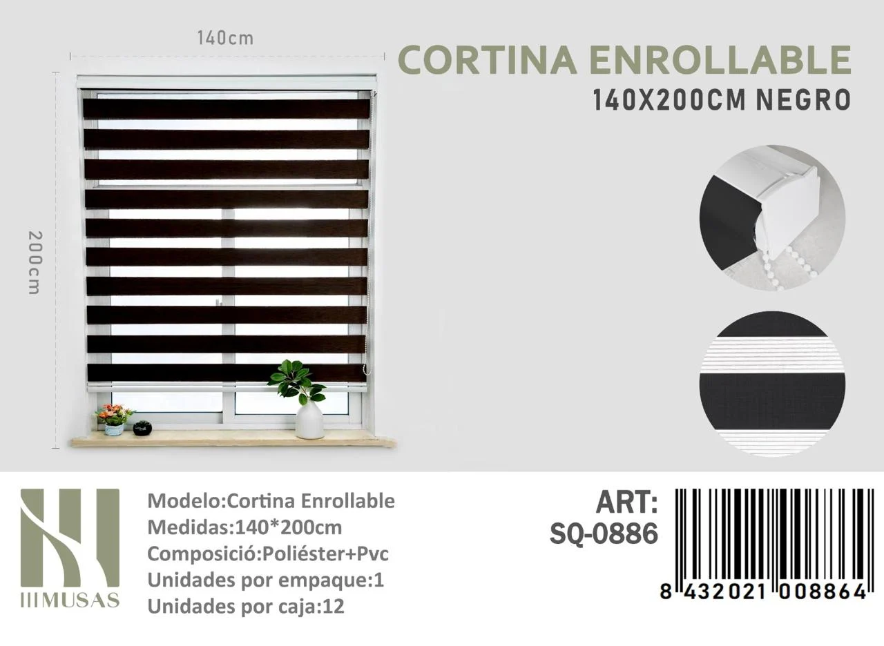 WhatsApp Image 2025-01-21 at 15.28.42 (1) Cortina Roller Duo Lisa 140cm x 200cm Color Negro SQ-0886 - Imagen 1