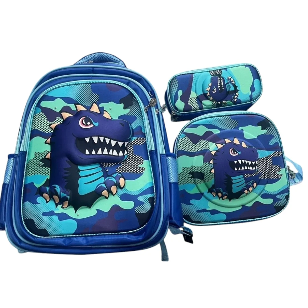 WhatsApp Image 2024-12-19 at 21.09-Photoroom (3) Set De Mochila Ninos Escolar Diseno Dinosaurio Trex Azul - Imagen 1
