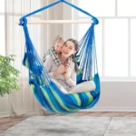 Silla Hamaca Colgante Camping Columpio Al Aire Libre Jardin Color Azul y verde - Imagen 2