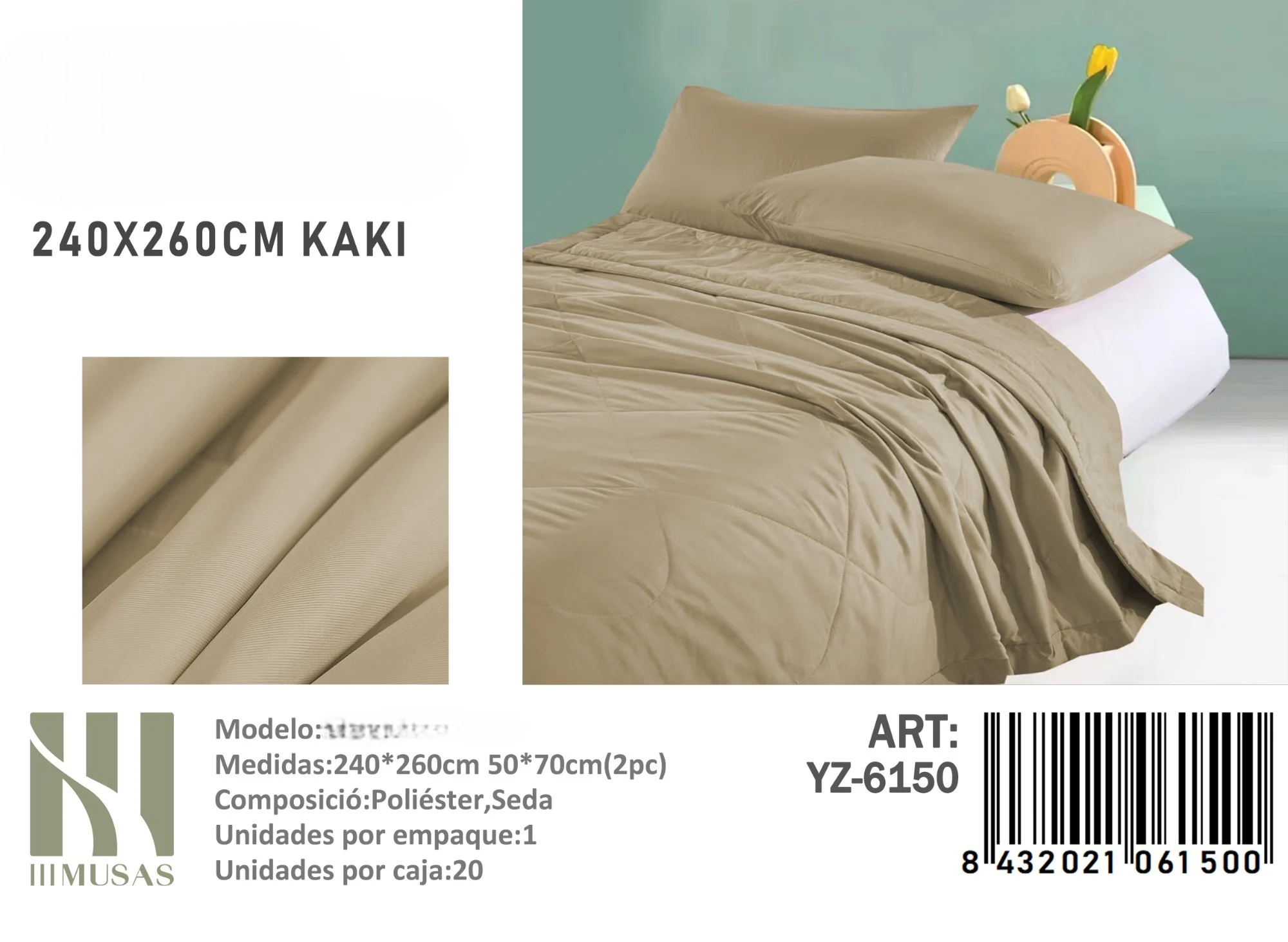 6150-Photoroom Plumon con unicolor King medidas 240x260 cm YZ kaki 6150 - Angeles del Hogar Chile