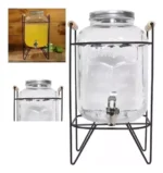 Dispensador De Bebidas De Vidrio 5l Soporte Metal Con Asas - Angeles del Hogar Chile