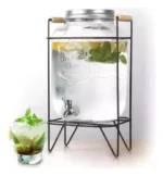 Dispensador De Bebidas De Vidrio 5l Soporte Metal Con Asas - Angeles del Hogar Chile