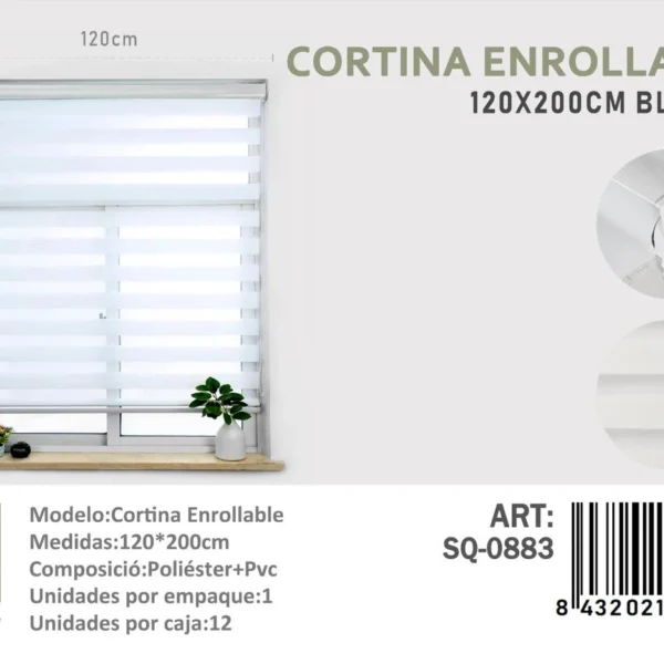 Cortina Roller Duo Lisa 120cm x 200cm Color Blanco SQ-0883 - Angeles del Hogar Chile