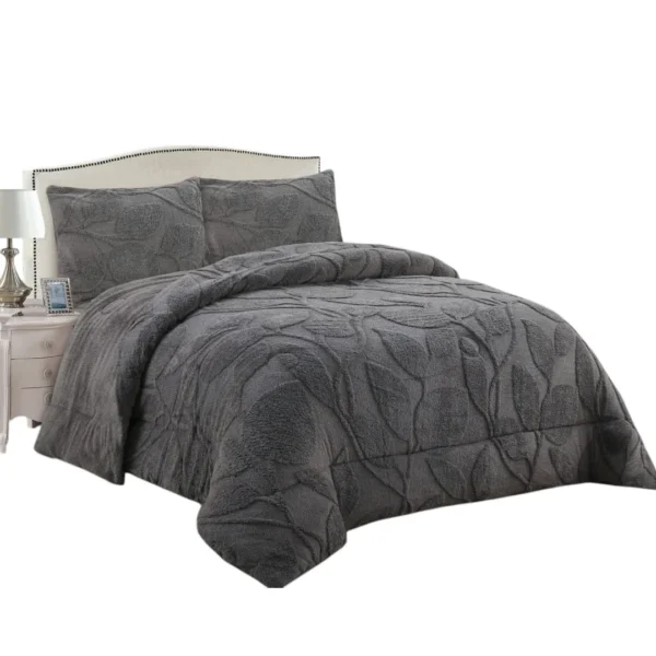 Plumon de invierno texturizado hojas con chiporro 2 Plazas gris oscuro - Angeles del Hogar Chile