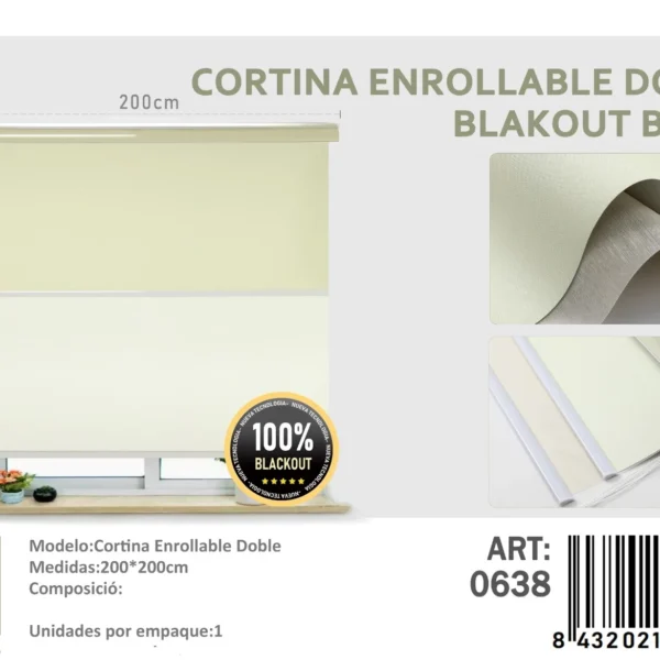 Cortinas Roller Blackout Doble 200cm x 200cm Beige 0638 - Angeles del Hogar Chile