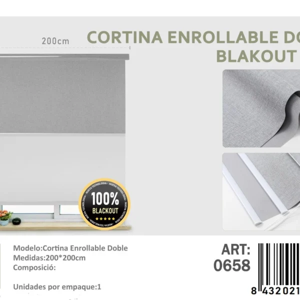 Cortinas Roller Blackout Doble Jaspeada 200cm x 200cm Gris 0658 - Angeles del Hogar Chile