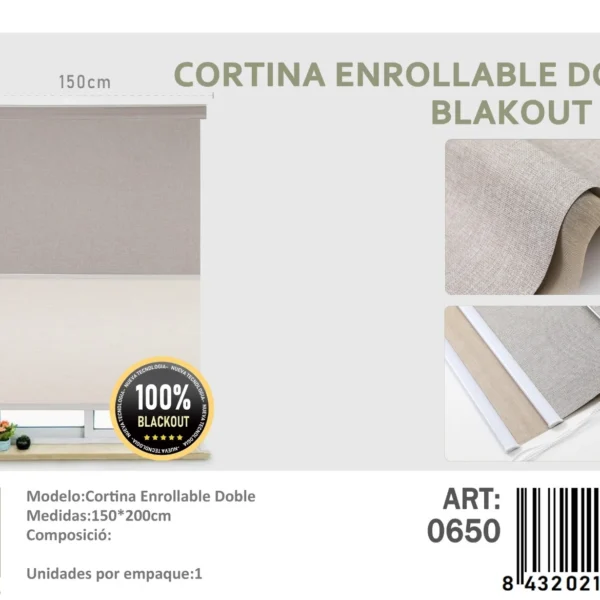 Cortinas Roller Blackout Doble Jaspeada 150cm x 200cm Kaki 0650 - Angeles del Hogar Chile