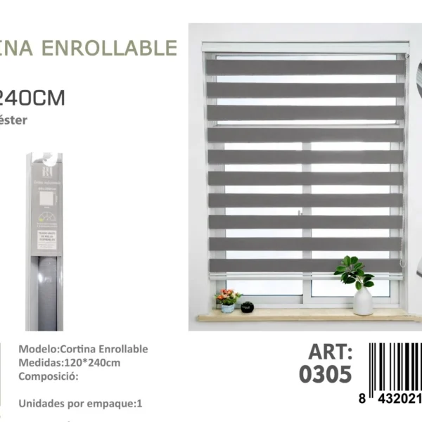 Cortina Roller Duo Lisa 120cm x 240cm Color Gris 0305 - Angeles del Hogar Chile