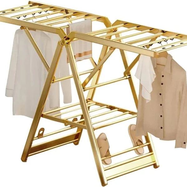 Tendedero Colgador de Ropa Plegable Acero Inoxidable Resistente Dorado - Angeles del Hogar Chile
