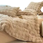 Cobertor Imitiacion Piel de Conejo con Chiporro 2 Plazas Color Beige - Angeles del Hogar Chile