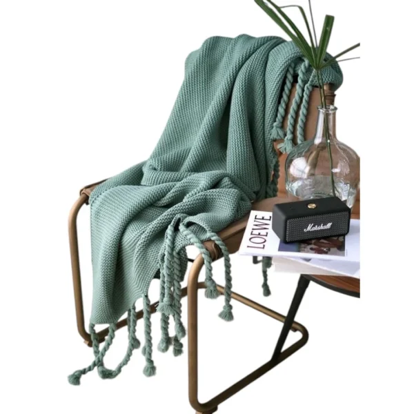 Manta de Sofa Minimalista Estilo Boho Chic 130X220Cm Color Verde - Angeles del Hogar Chile