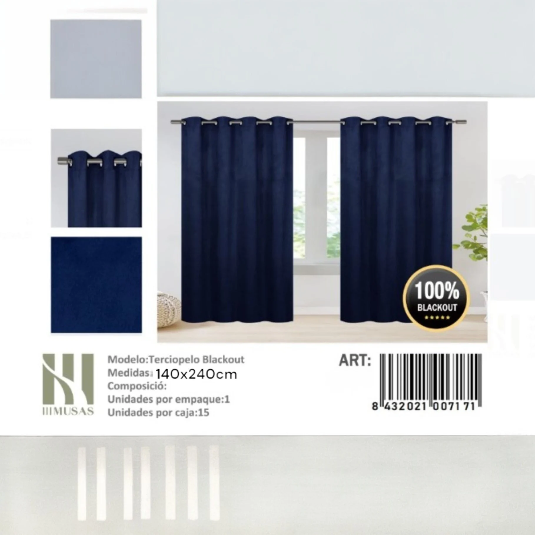 full_image-7 (6) Pack De 2 Panos De Cortinas Terciopelo Medidas 140x240 Cm Color Azul - Angeles del Hogar Chile