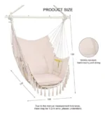 Silla Hamaca Colgante con pompones resistente en color Beige - Angeles del Hogar Chile