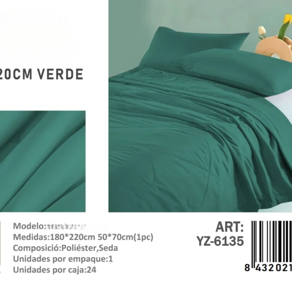 Plumon Unicolor plaza y media medidas 180x220cm YZ-6135 verde - Angeles del Hogar Chile