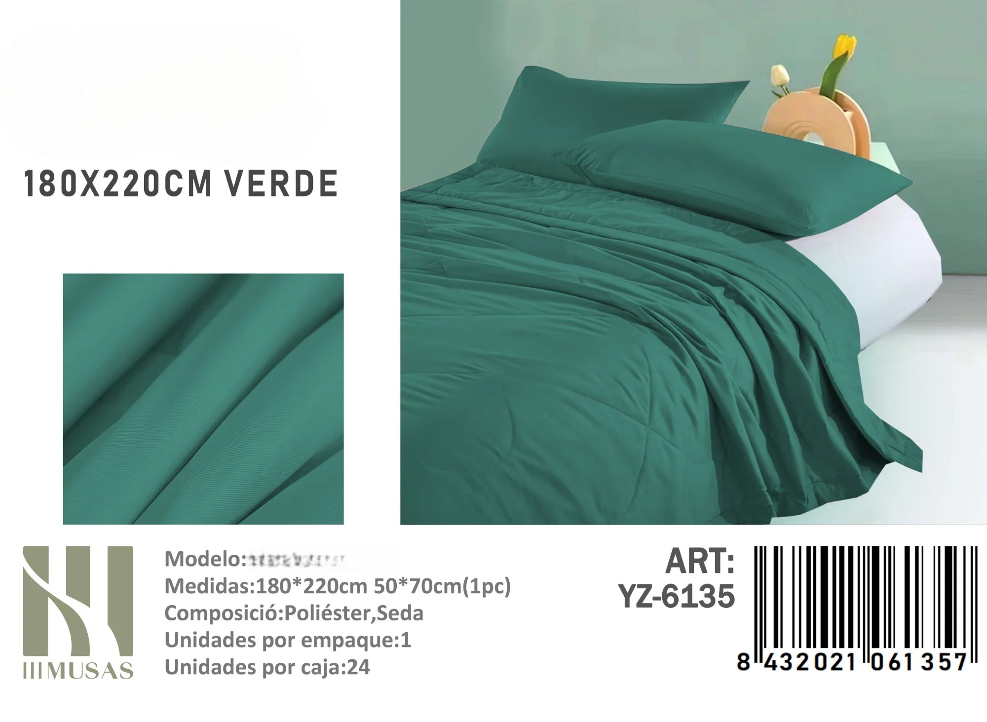 6135-Photoroom Plumon Unicolor plaza y media medidas 180x220cm YZ-6135 verde - Angeles del Hogar Chile