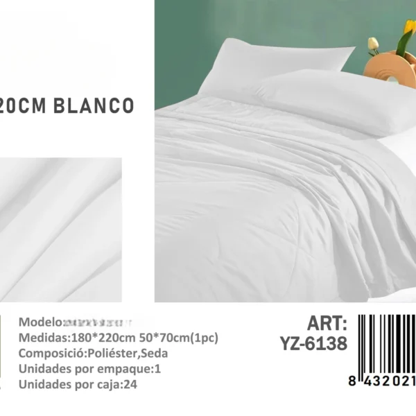 Plumon Unicolor plaza y media medidas 180x220cm YZ-6138 blanco - Angeles del Hogar Chile