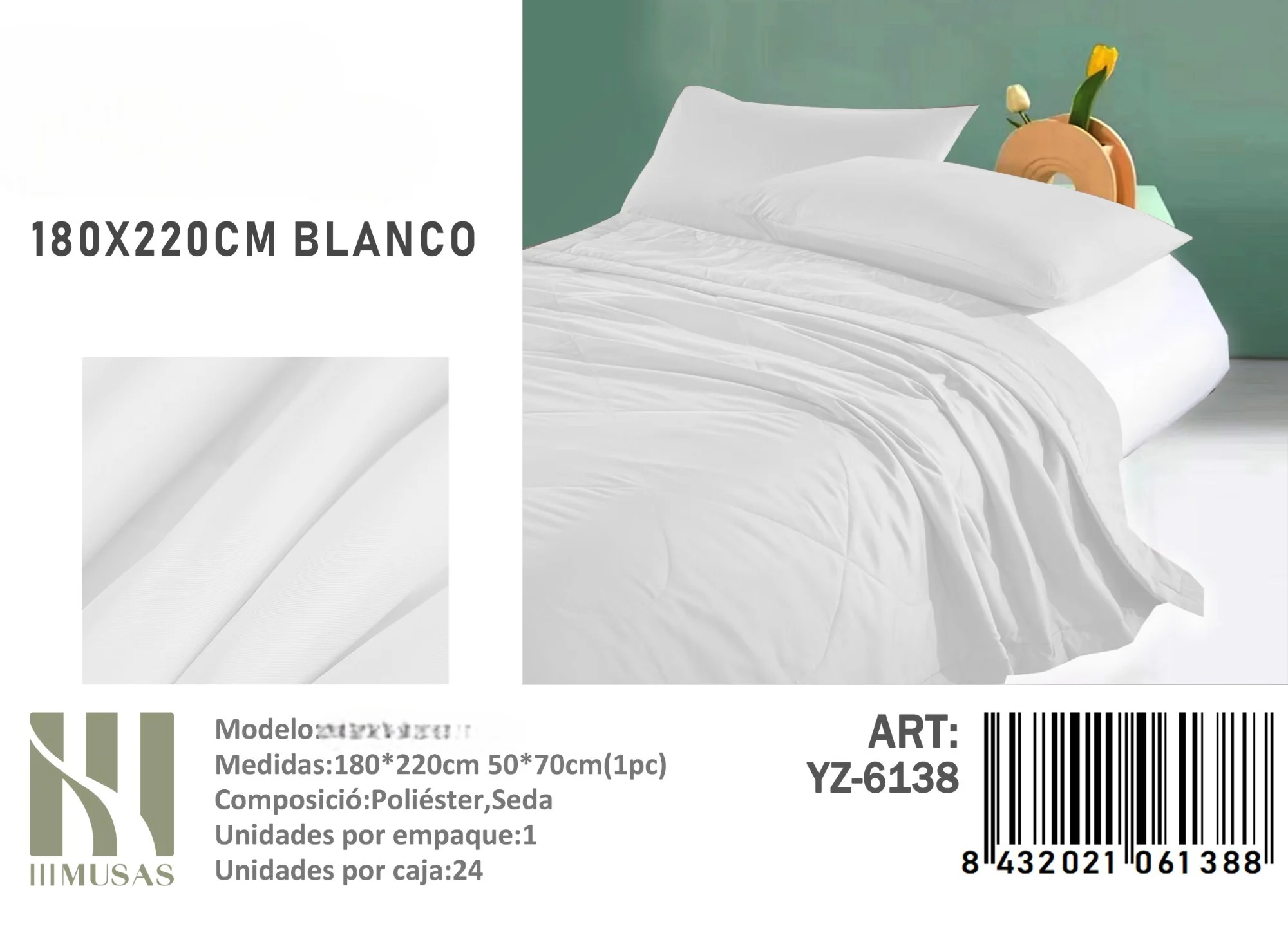 6138-Photoroom Plumon Unicolor plaza y media medidas 180x220cm YZ-6138 blanco - Angeles del Hogar Chile
